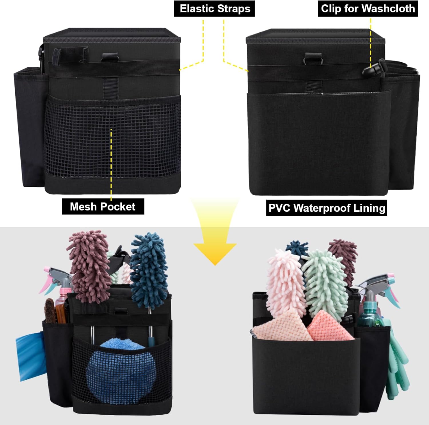 Wearable Large Cleaning Caddy Bag for Housekeeper, Clean Supply Organizer with Adjustable Shoulder