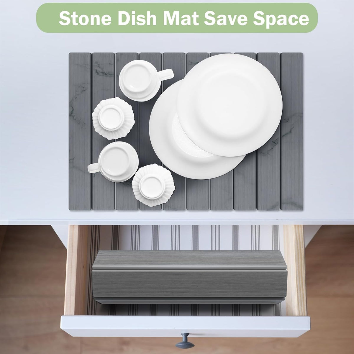 Stone Dish Drying Mat for Kitchen Counter,24"(L)×16"(W) Collapsible Fast-Drying Diatomaceous Earth