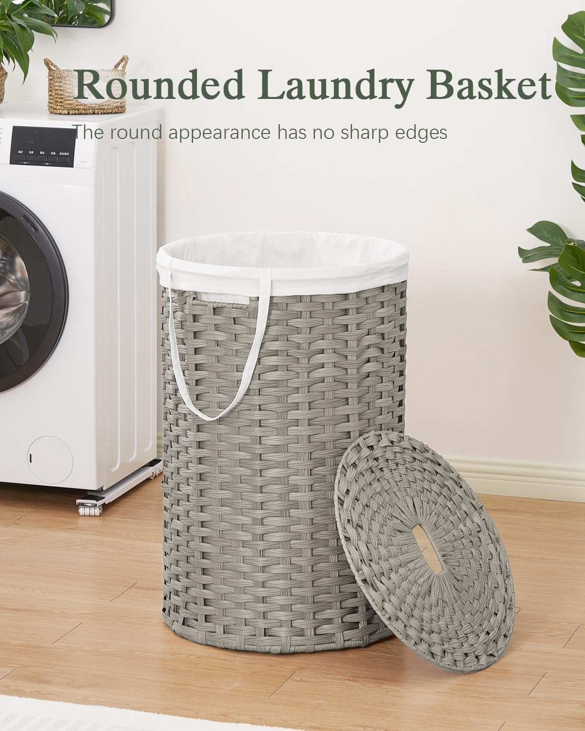 Large Laundry Hamper Laundry Basket Round 34.3 Gal (130 L) Handwoven Wicker Laundry Baskets Rattan