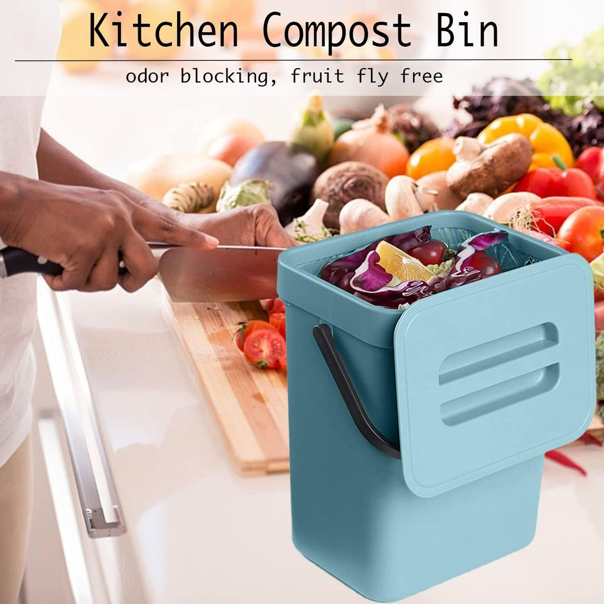 LALASTAR Small Trash Can with Lid, Compost Bin Indoor Kitchen Sealed Under Sink for Kitchen, Food