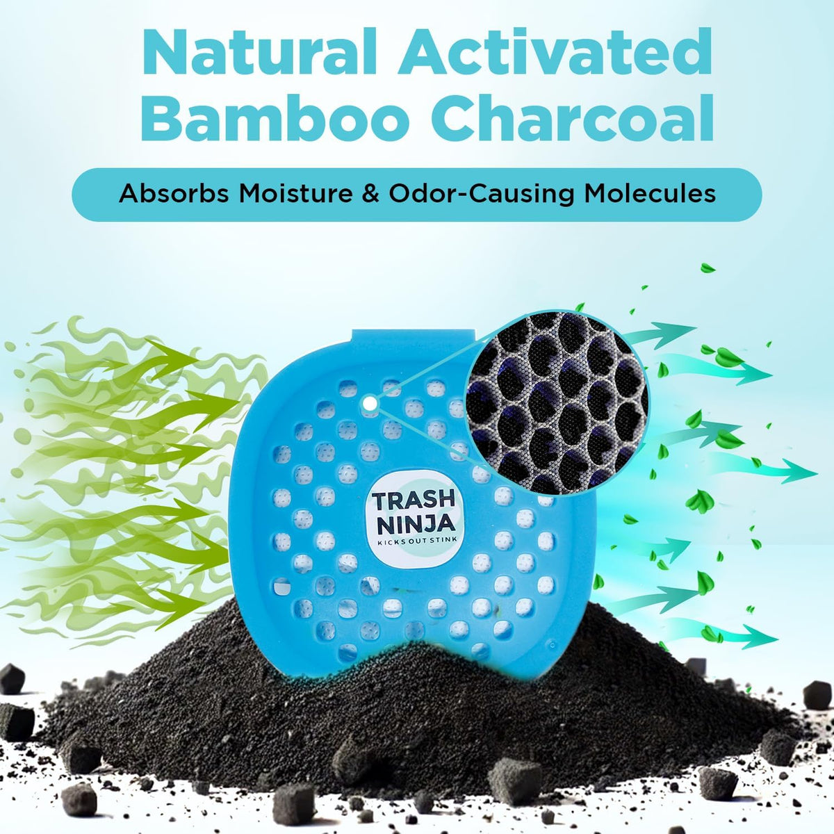 Trash Ninja Trash Can Deodorizer – Stick-On Air Freshener with Activated Charcoal and Fresh Ocean