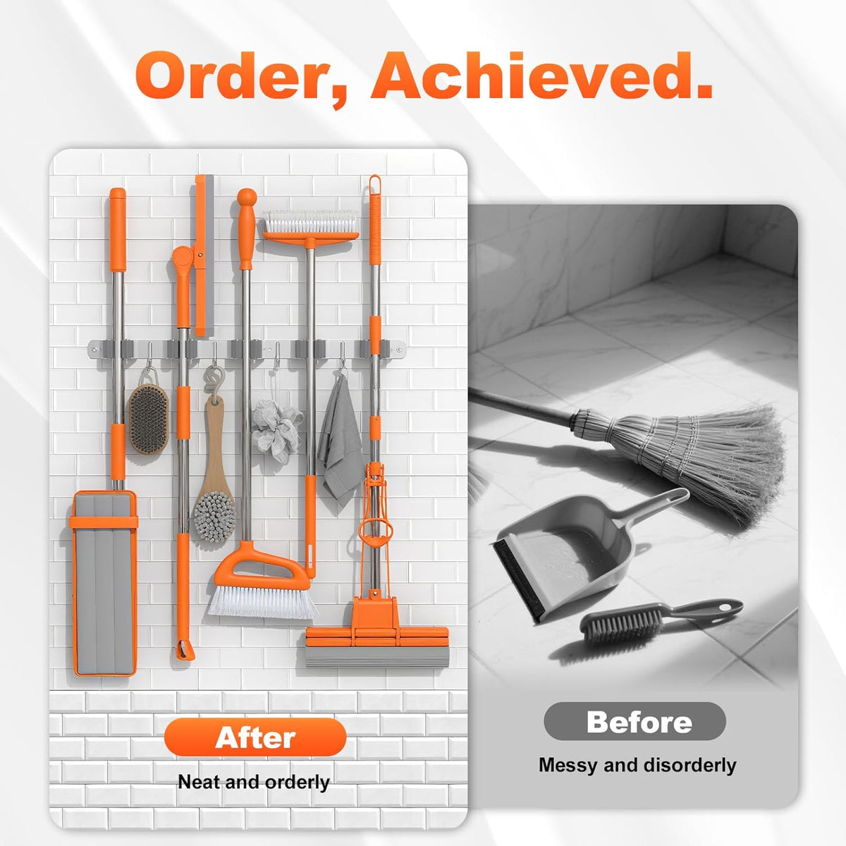 Broom Holder Wall Mount, Mop and Broom Organizer Broom Hanger Storage Tool Utility Racks Stainless