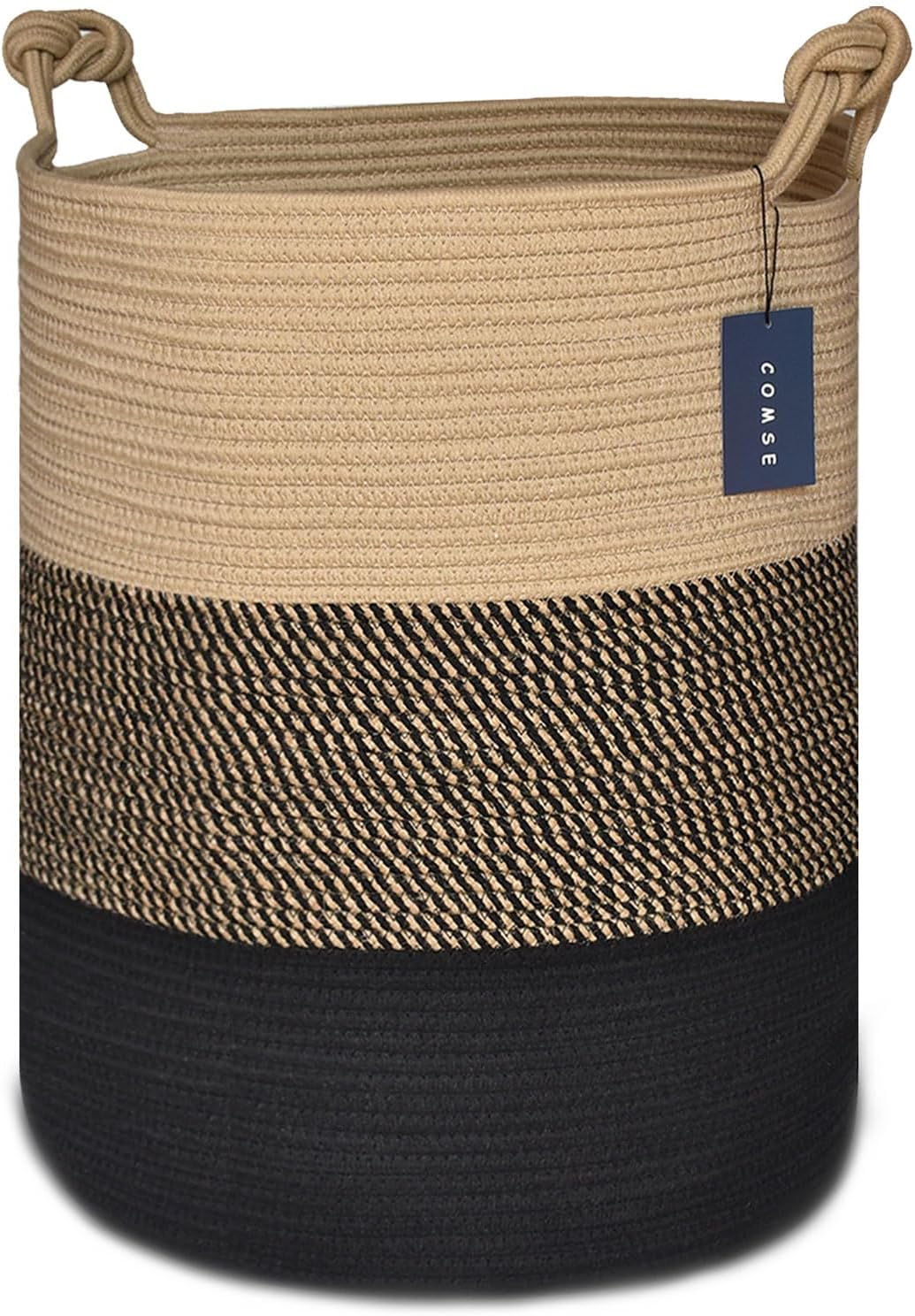 COMSE Extra Large Blanket Basket, Tall Woven Storage Basket, Nursery Hamper, 15.7”x 21.7”, Cotton