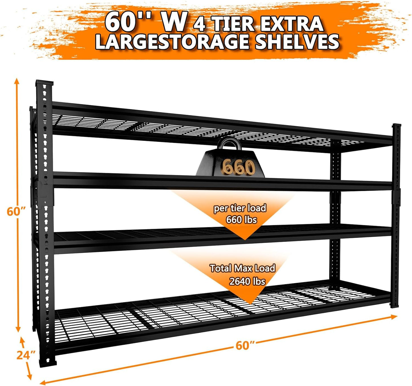 Storage Shelves Heavy Duty 4 PCS, 60"L x 24"W x 60"H Garage Wire Shelving Unit Loads 2640LBS