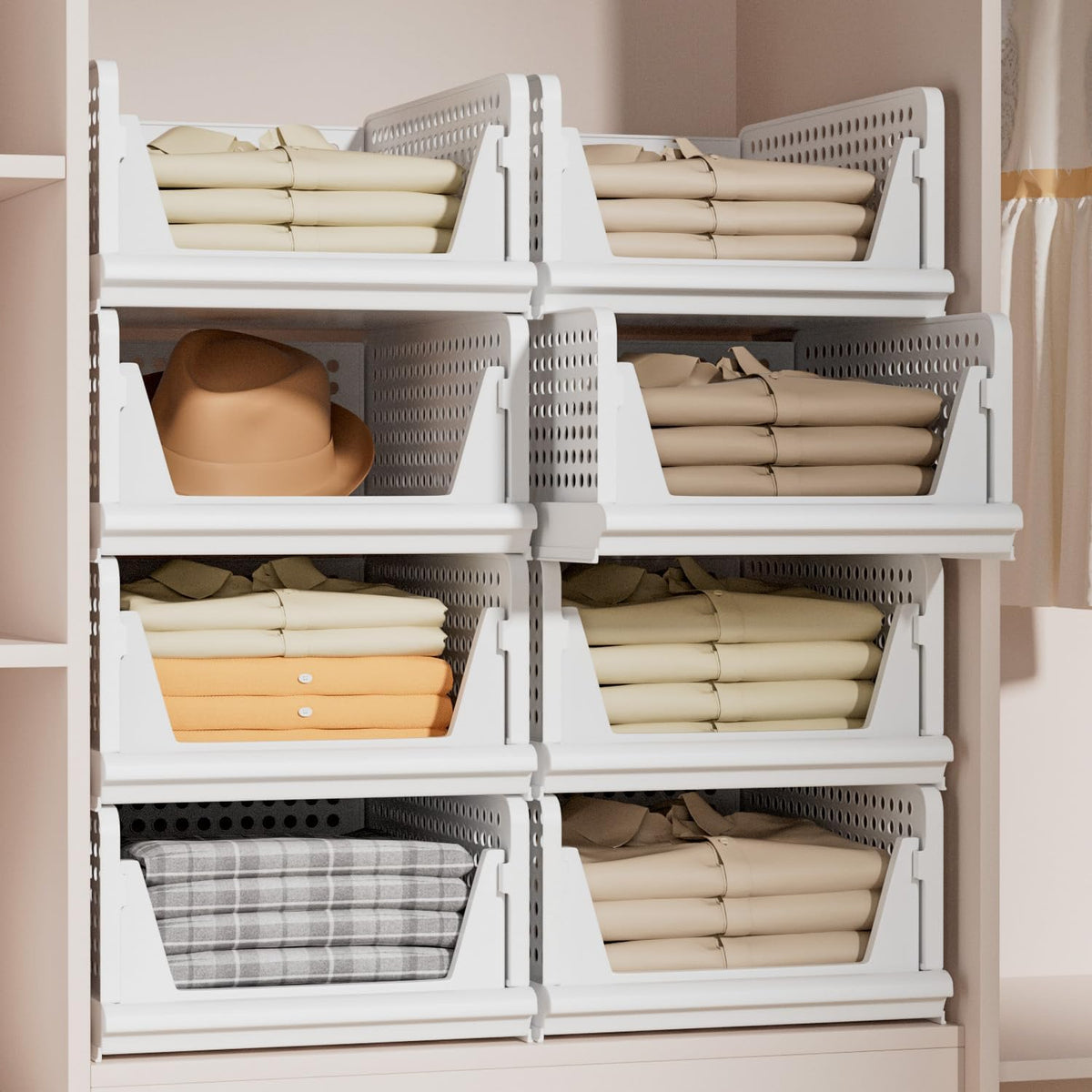 Proarea Stackable Plastic Storage Basket Closet Organizer Bin Foldable Clothes Organizer Storage