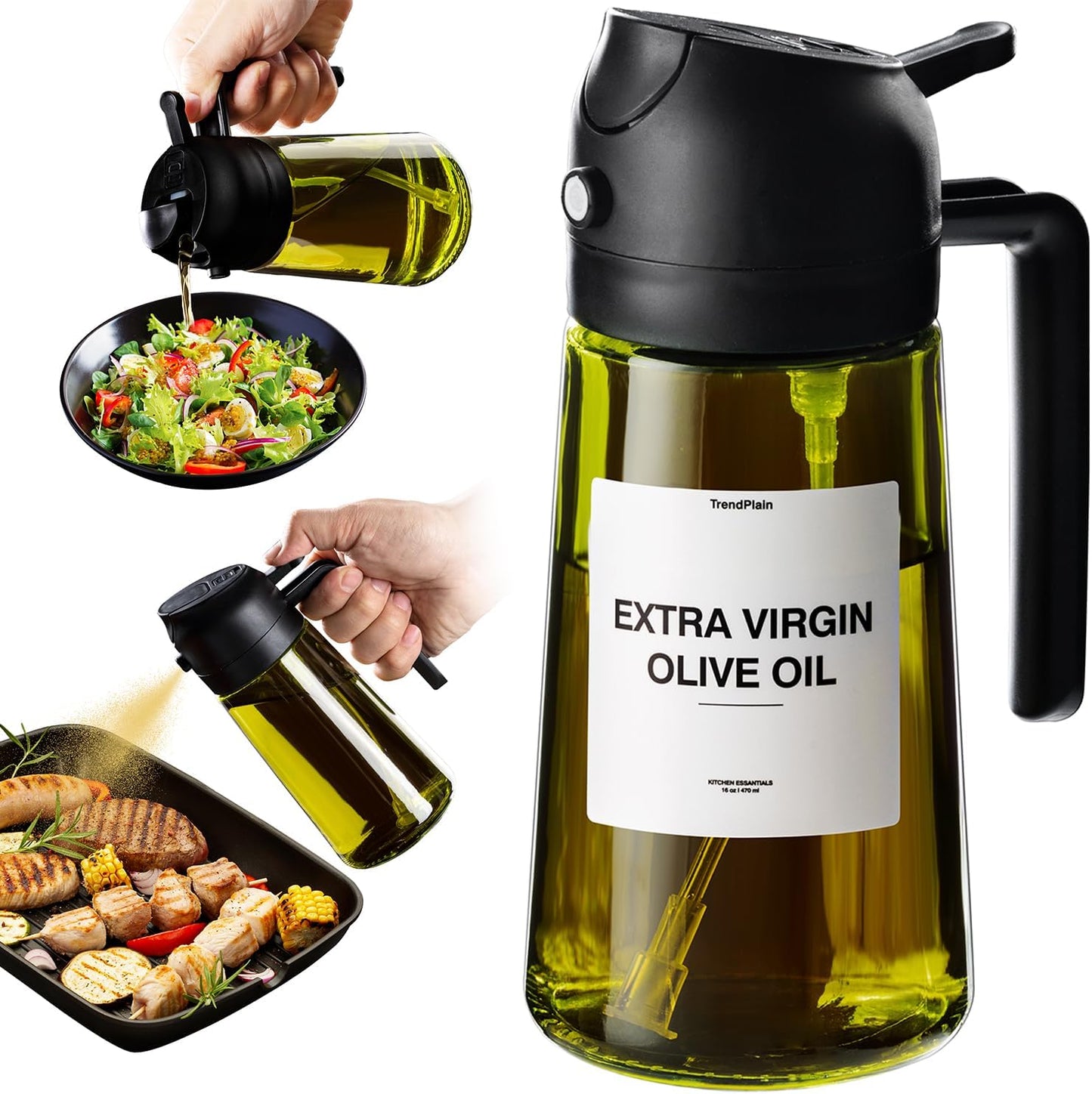 TrendPlain - Original 16oz/470ml Olive Oil Dispenser Bottle for Kitchen Gadgets and Air Fryer