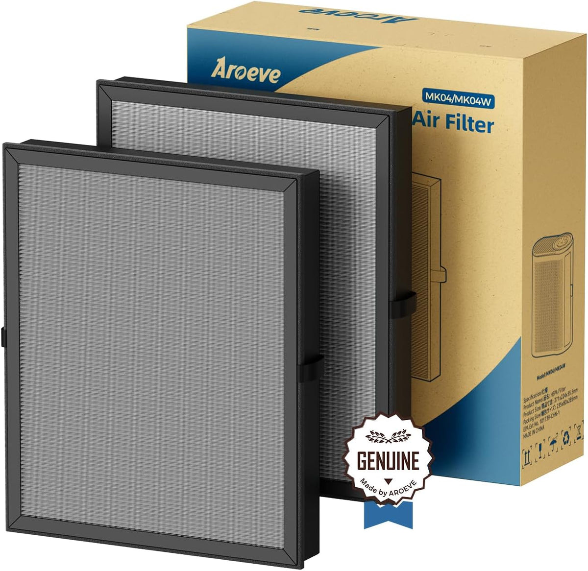 AROEVE MK04 Air Purifier Replacement Filter, Smoke Remove Material 4 -in-1 Filter with Activated