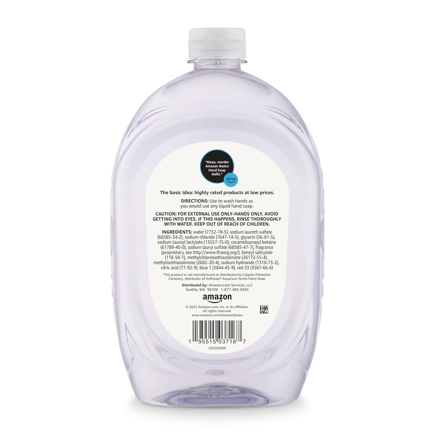 Amazon Basics Gentle & Mild Clear Liquid Hand Soap Refill, Triclosan-Free, Dermatologist-Tested, pH