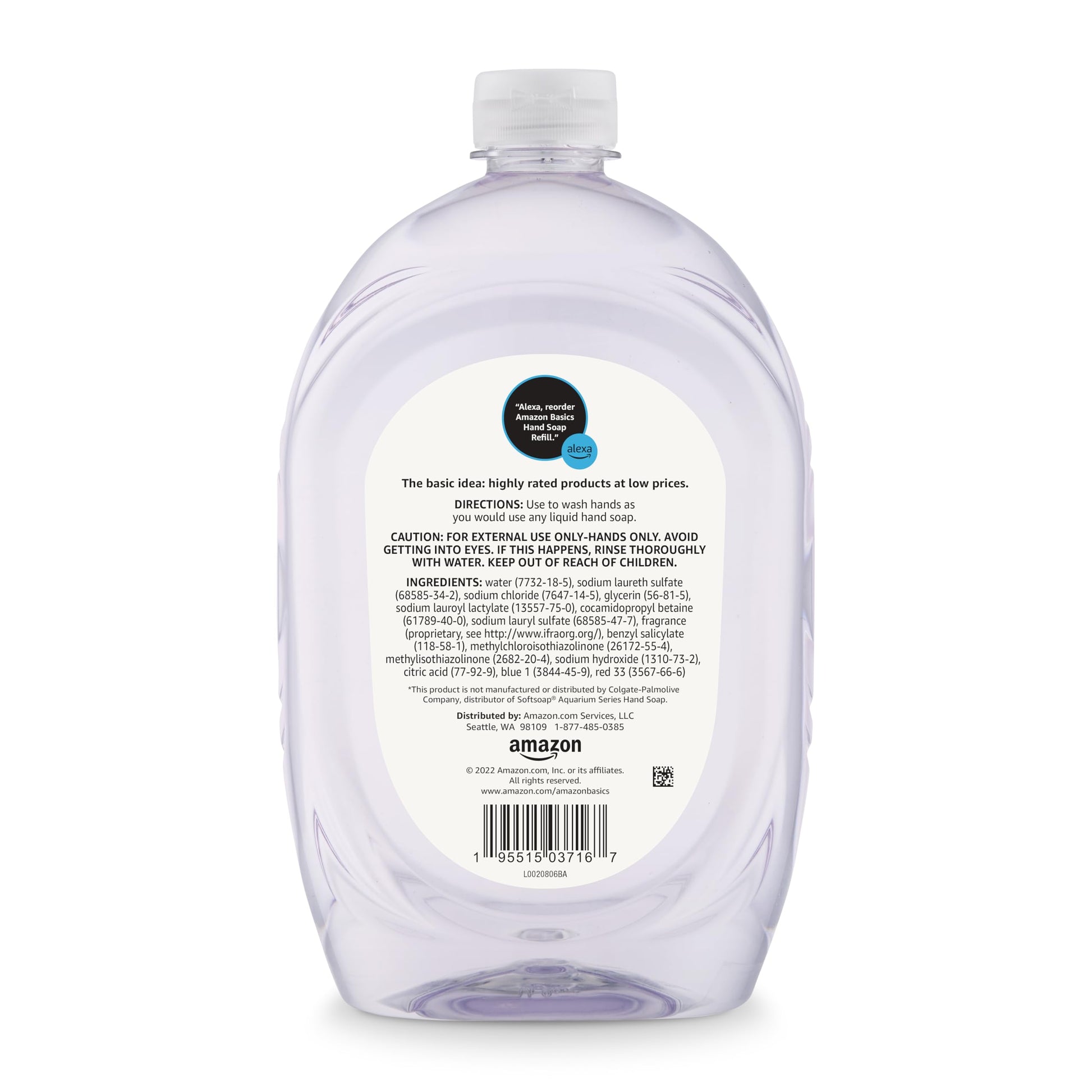 Amazon Basics Gentle & Mild Clear Liquid Hand Soap Refill, Triclosan-Free, Dermatologist-Tested, pH