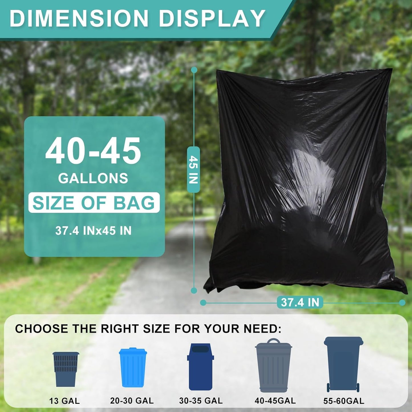 40-45 Gallon Black Trash Bags 120 Count - 37''x45'' Large Garbage Bags Unscented, 40+ Gallon Trash