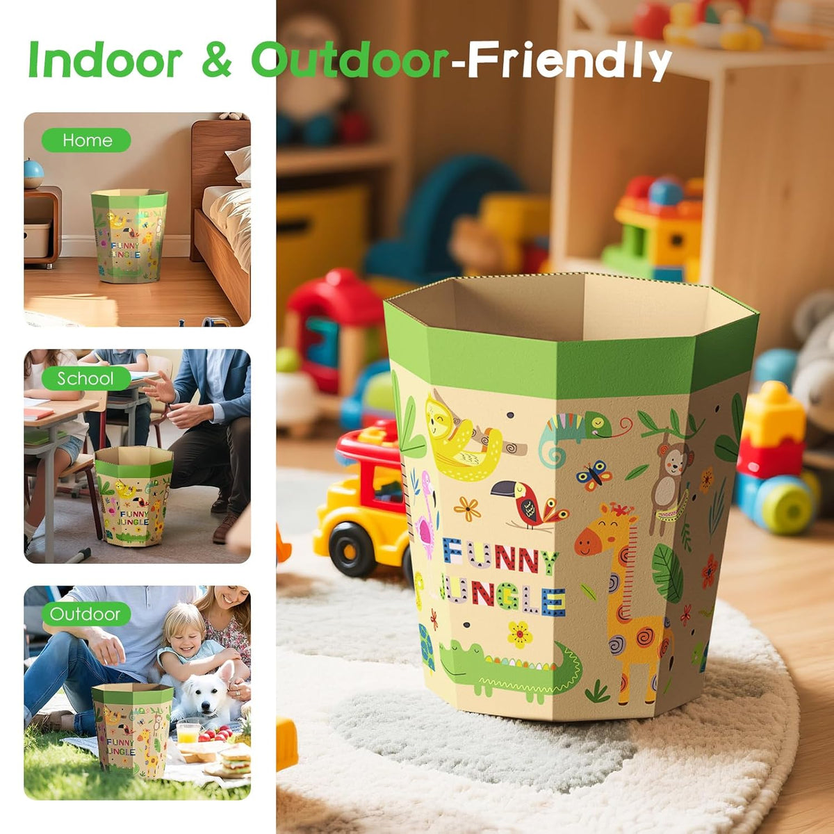 6-Pack Cardboard Trash Can – Foldable, Recyclable, Plastic-Free & Reusable Small Waste Paper Basket