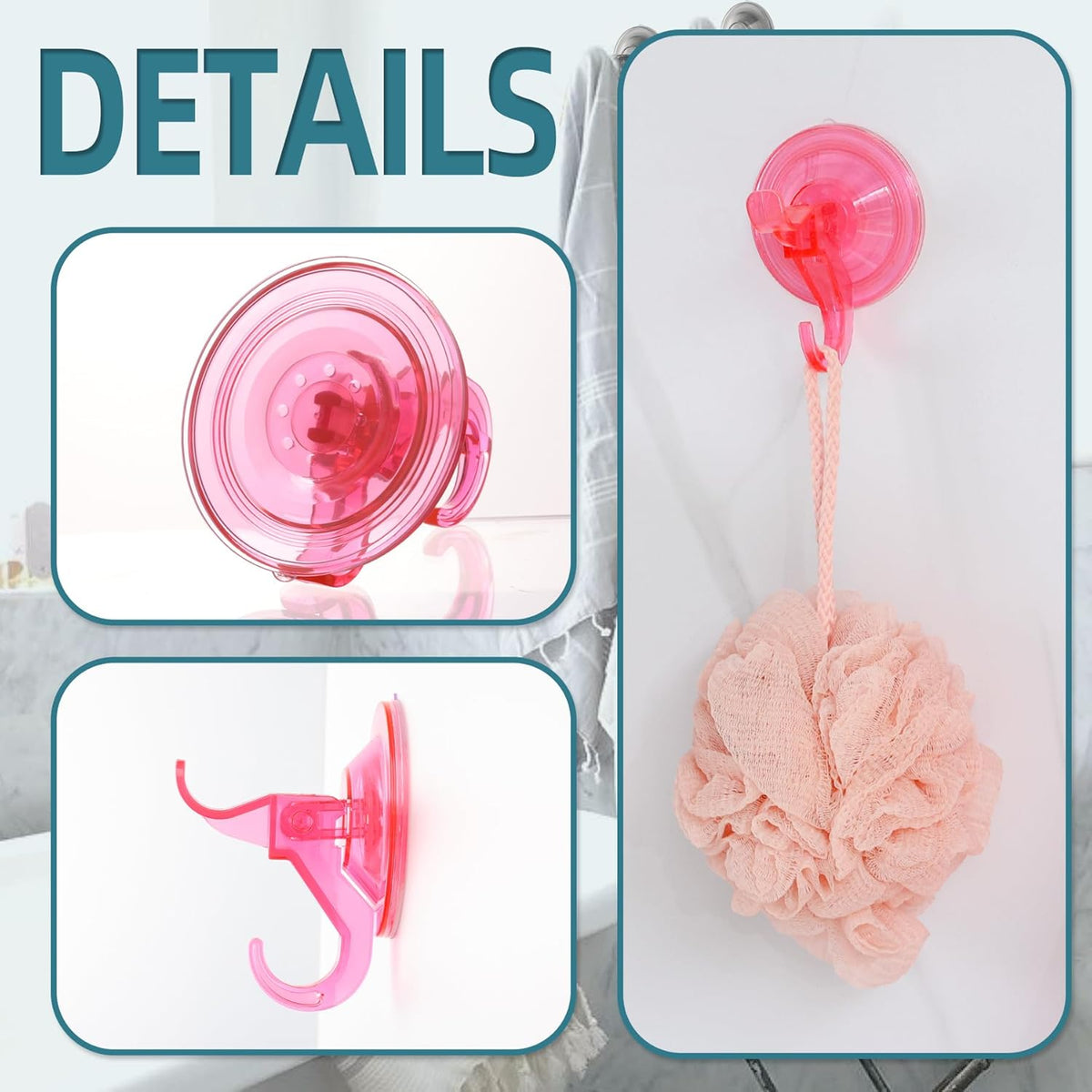 Antimbee Suction Hooks, 5 Pack Clear Hanger, Removable Small Suction Cups for Shower, Bathroom