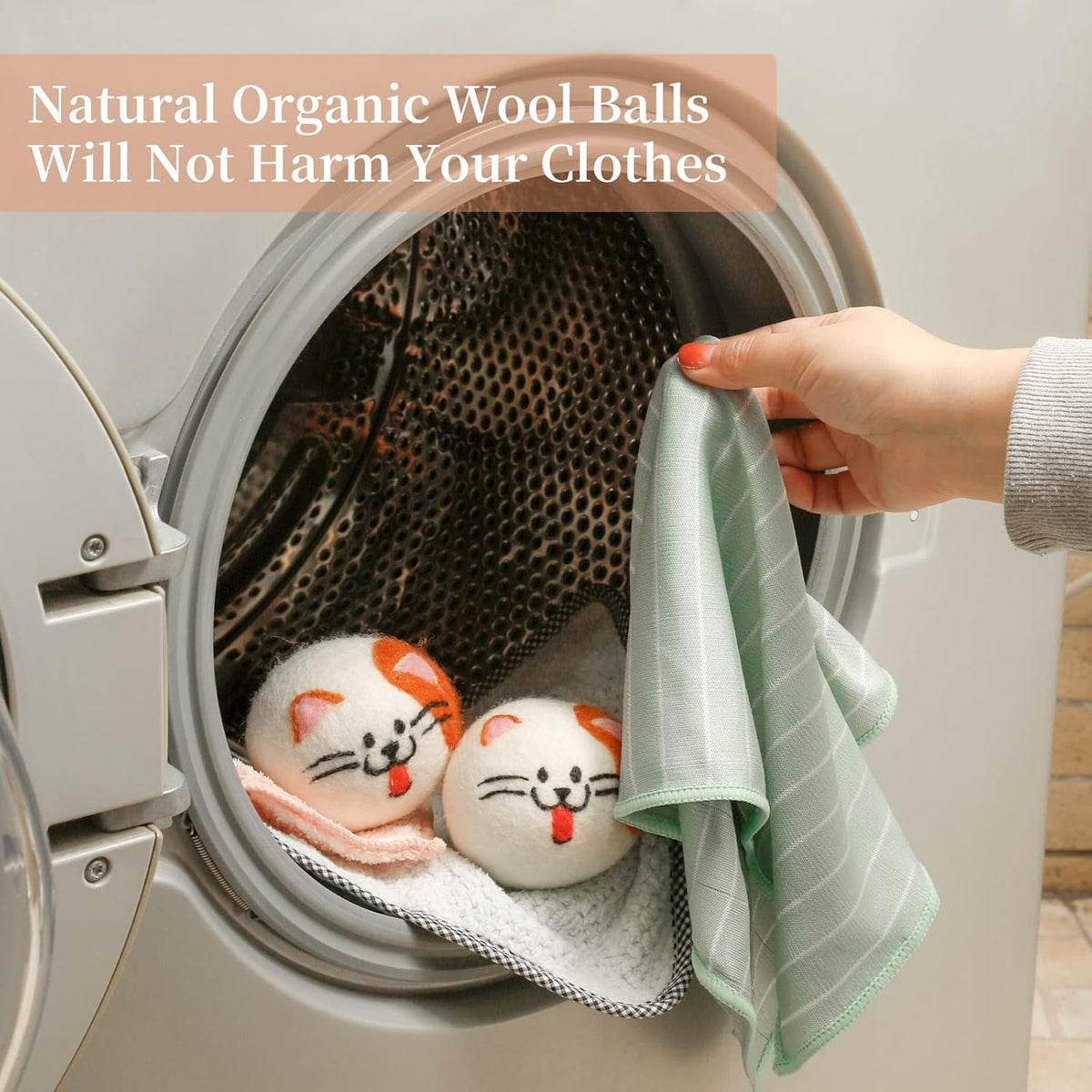 Wool Dryer Balls XL, Cute Cat Face Shape Handmade Dryer Balls Laundry Reusable, Fabric Softener