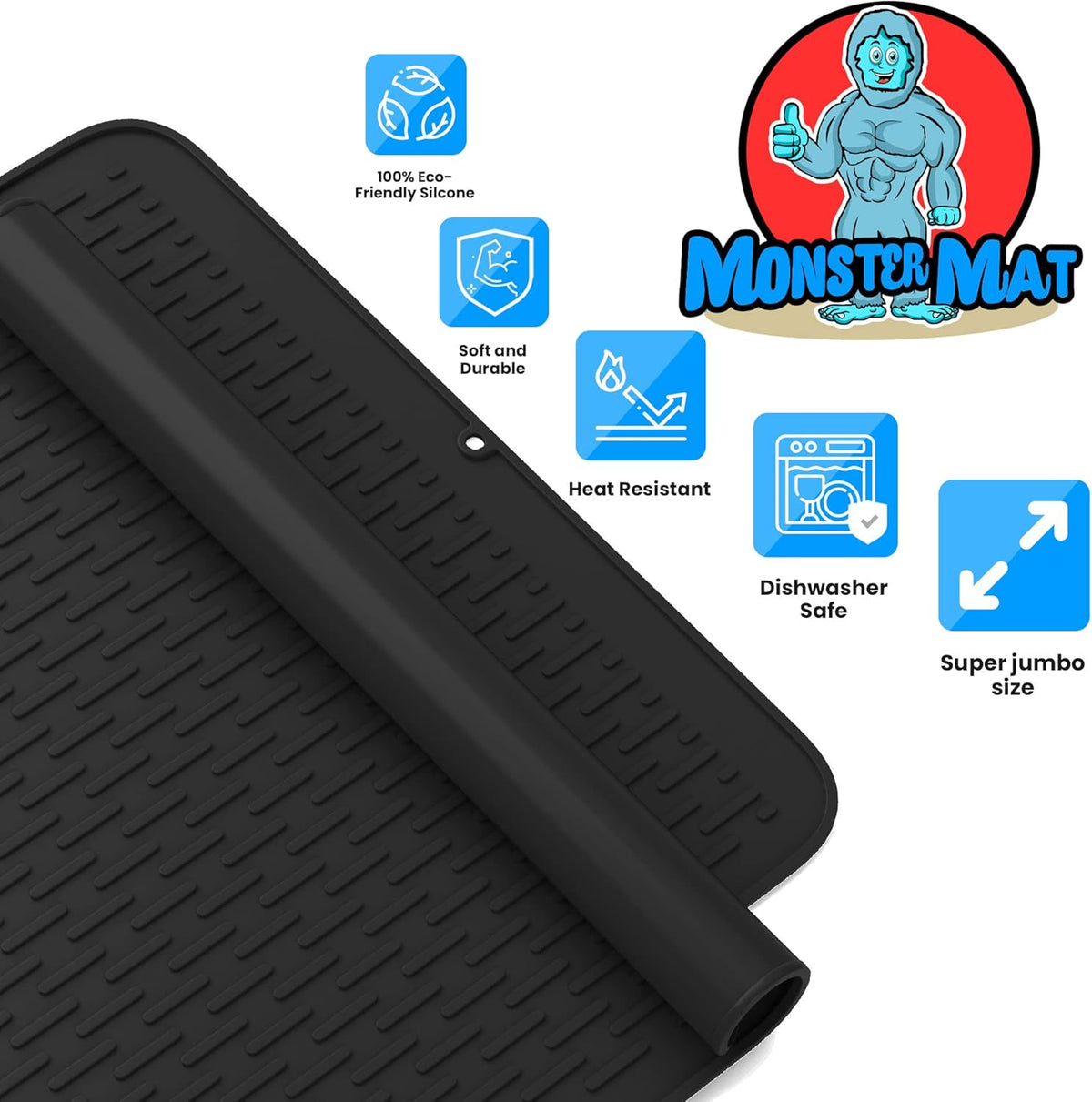 Extra Large (30 inch by 24 inch) heavy duty silicone dish drying mat for kitchen counters by