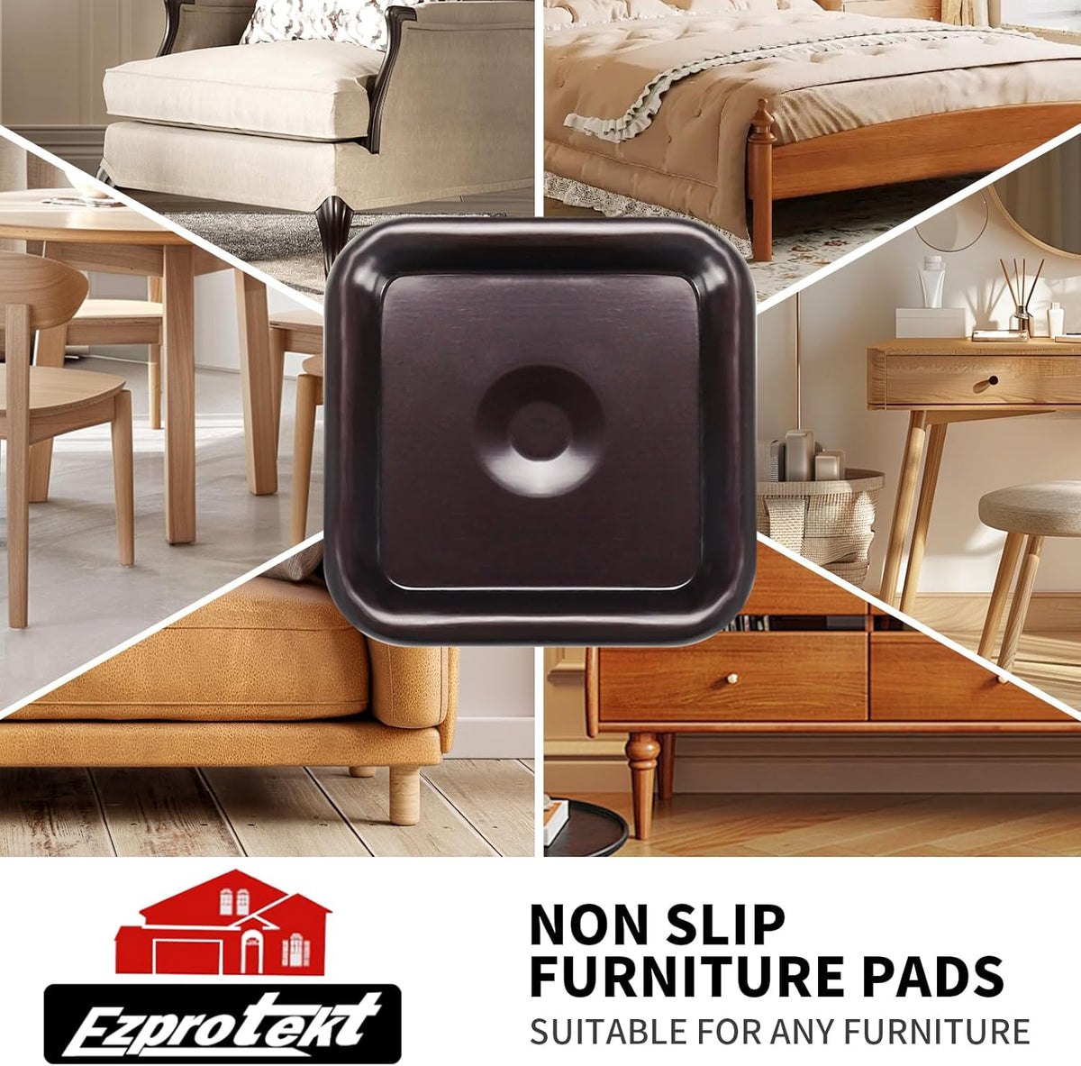 Ezprotekt 1 3/4" Square Non Slip Furniture Pads with Drip Glue Non-Woven Fabric Bottom, 16 Pcs Anti
