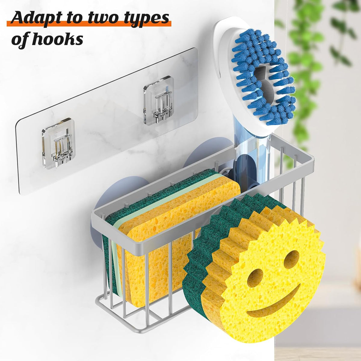 Sponge Holder Smiley Face,Sink Caddy,Sink Organizer Sponge Holder with 2 PCS Suction Cups/1 PCS