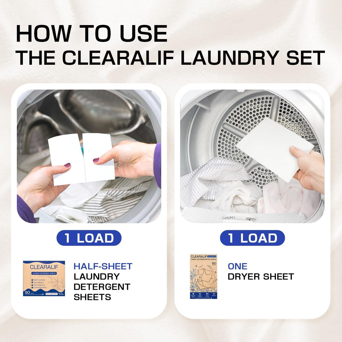 Clearalif All in One Laundry Detergent Sheets Kit, Fresh Linen Scent, 160 Loads Laundry Sheets +