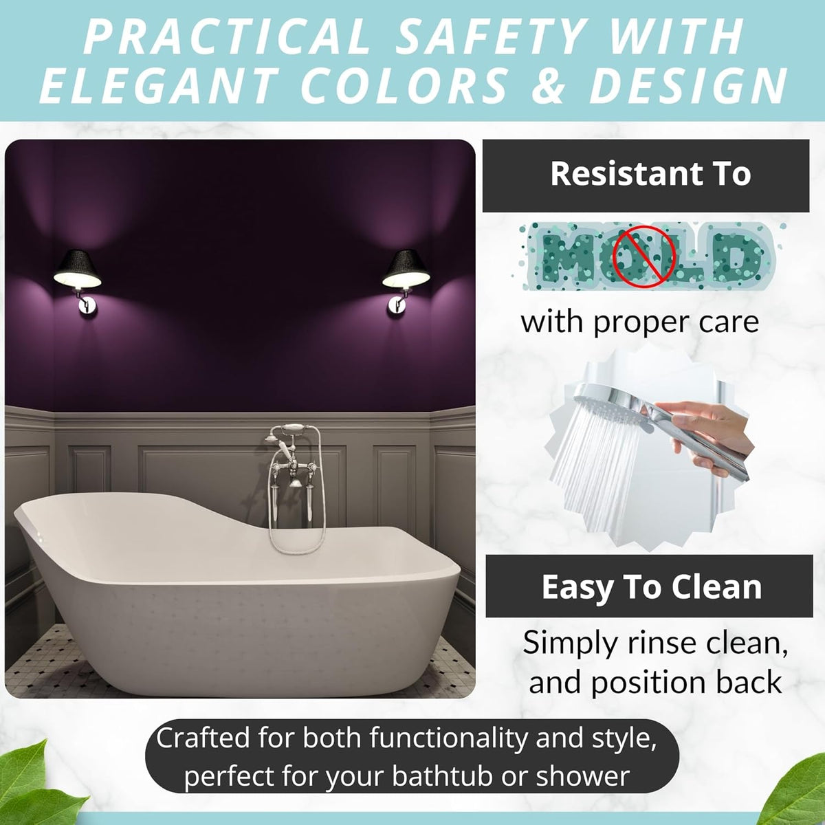 ENKOSI Bath Mat – 40 x 16 Inch Long Non-Slip Bathtub & Shower Mat with Suction Cups – Large PVC