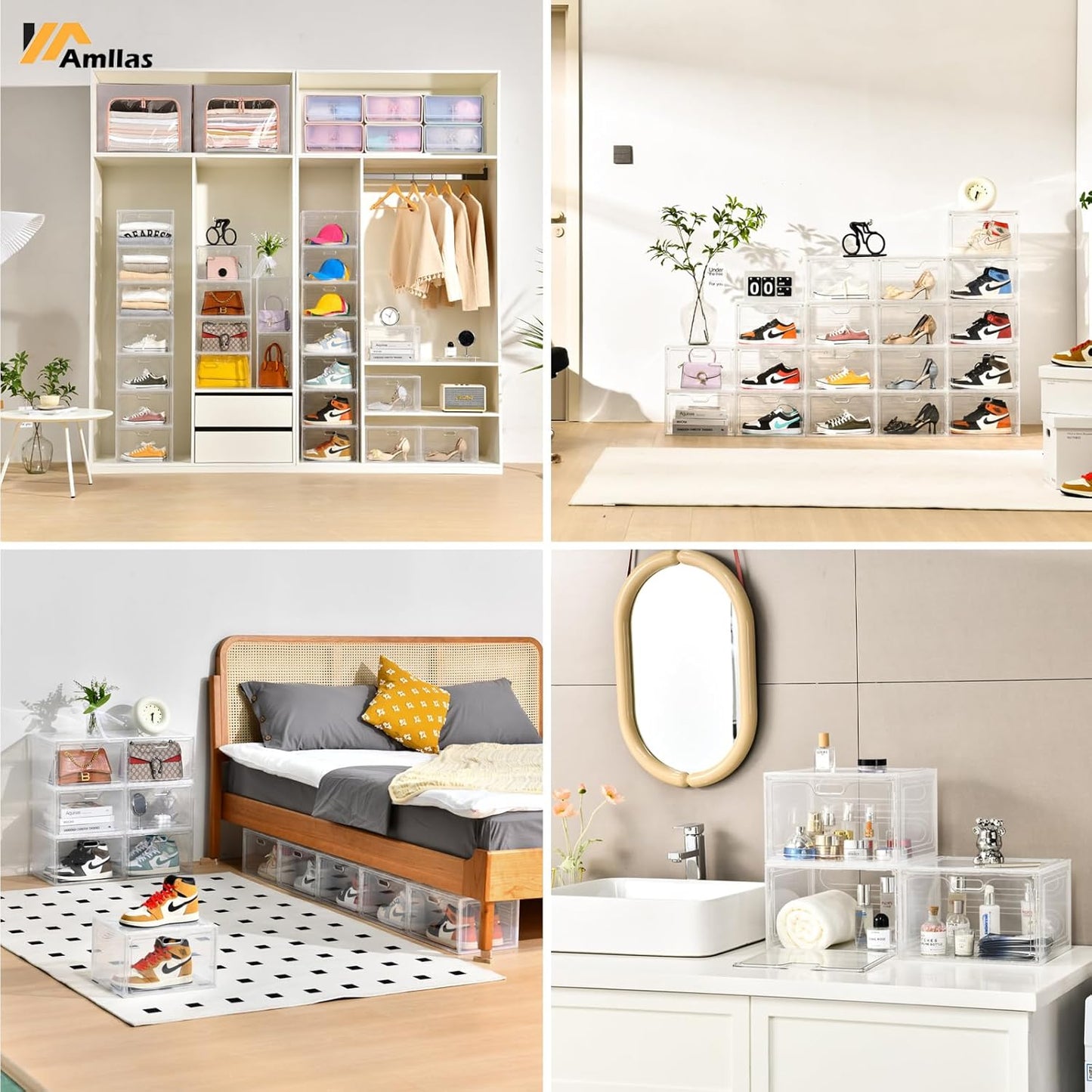 8 Pack Shoe Boxes Clear Plastic Stackable, Large Shoe Storage Organizer with Lids,Drop Side Shoe