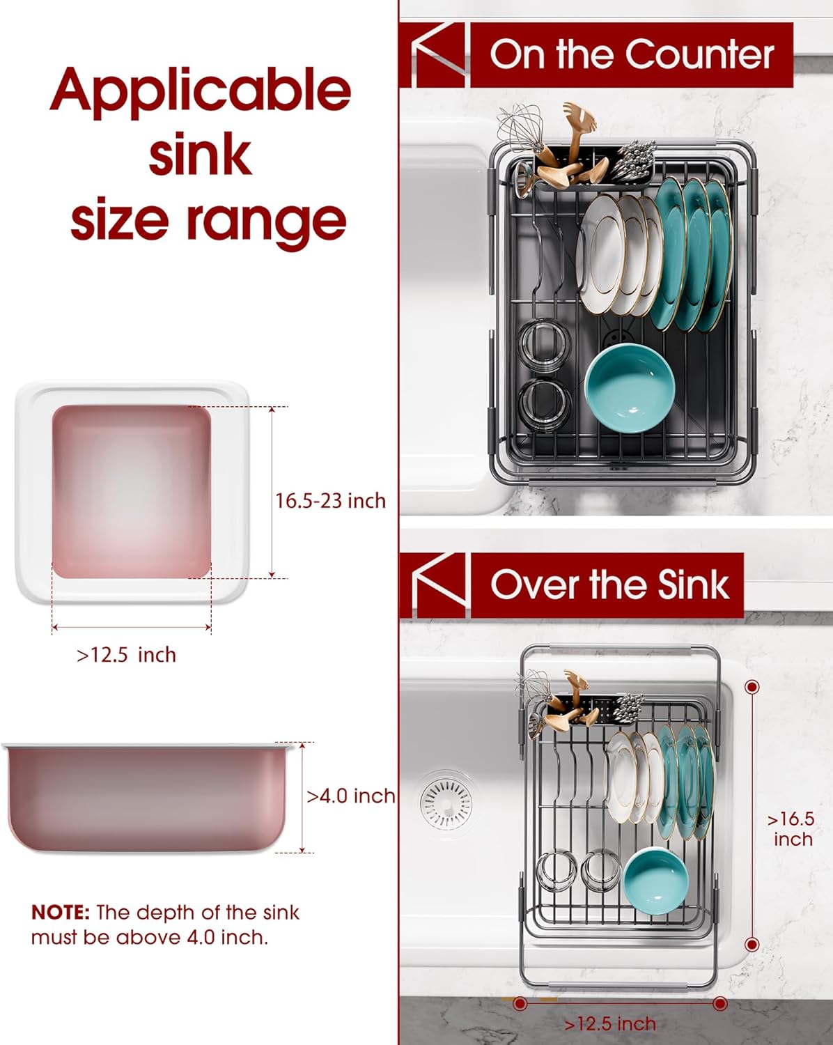 Stainless Steel Dish Drying Rack for Kitchen Counter, Sink Organization and Storage Essentials with