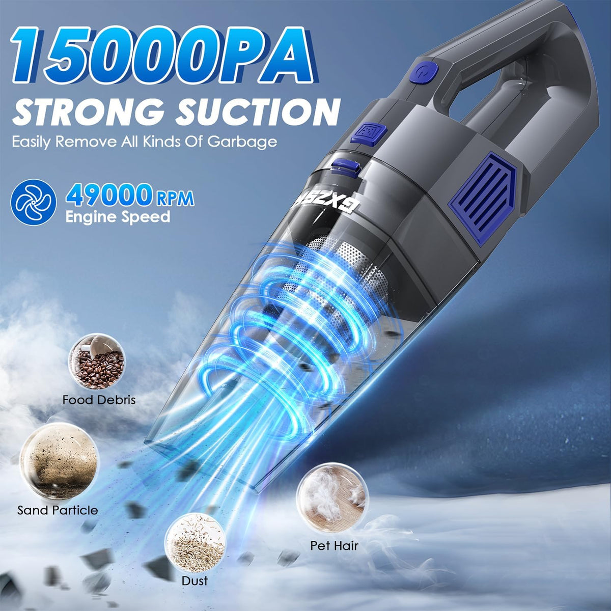 Handheld Vacuum Cordless, 15000PA Strong Suction Hand Held Car Vacuum Cleaner Rechargeable