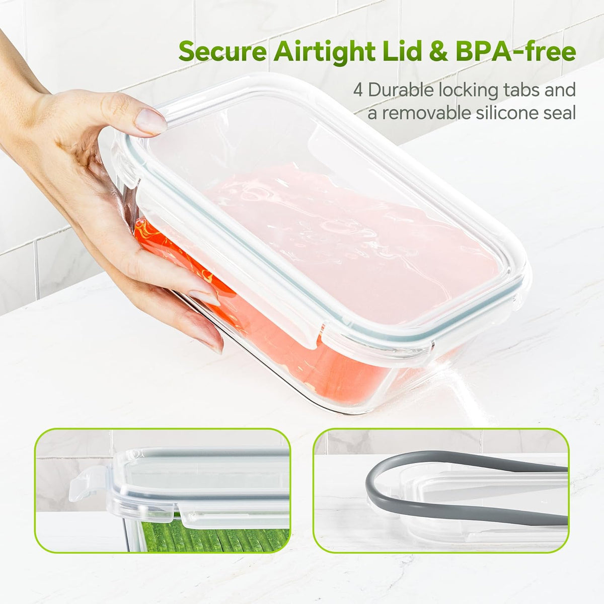 5-Pack 35 oz Borosilicate Glass Food Storage Containers with Lids, Stackable Airtight Glass Meal