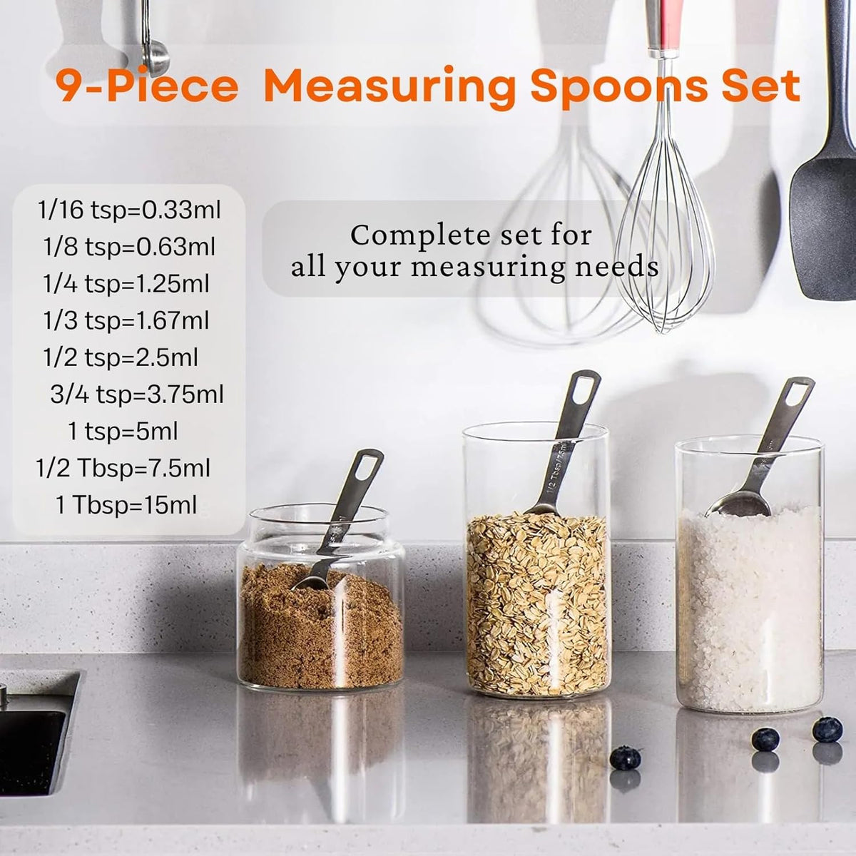 14PCS Measuring Spoons Set, 1 tbsp, 1/2 tbsp, and 1-1/16tsp Stainless Steel Measuring Spoons for