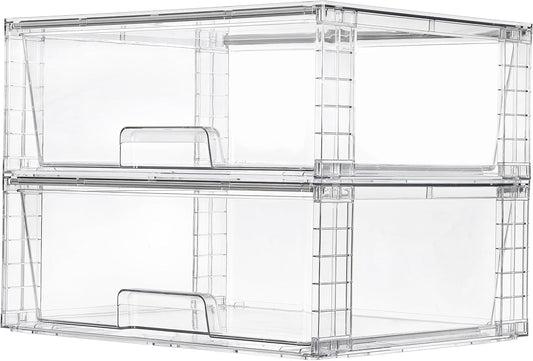 Vtopmart 2 Pack Large Stackable Storage Drawers,Easily Assemble Clear Acrylic Bathroom Closet
