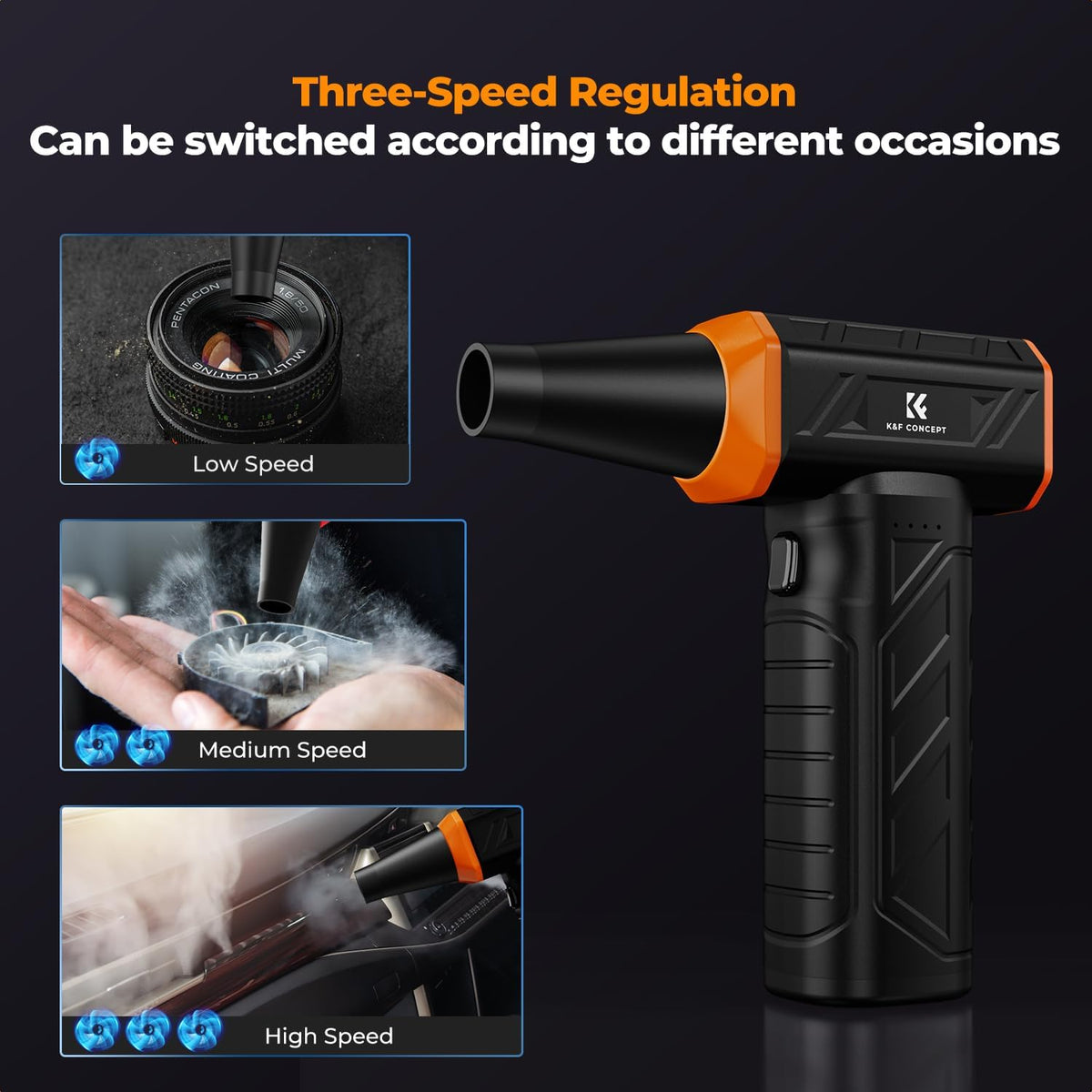 K&F CONCEPT Long-Lasting Compressed Air Duster, 8000mAh-150min Endurance| 150000RPM|LED Light|3