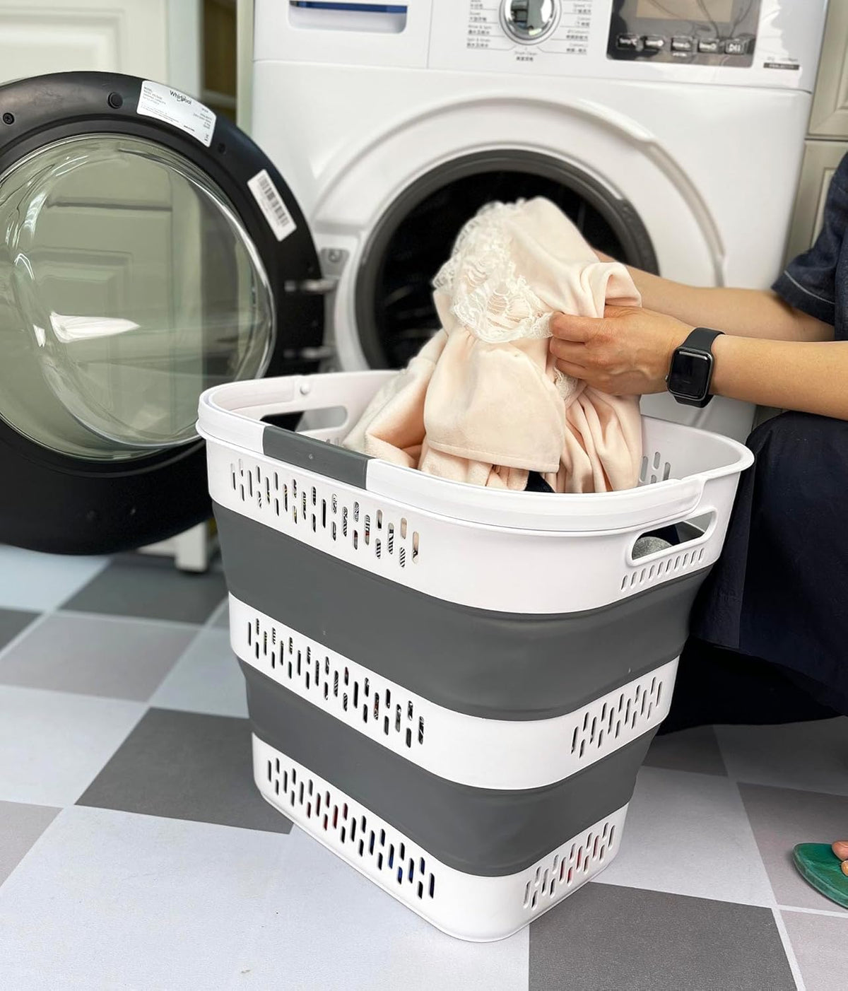 SAMMART 40L (10.5 Gallon) Collapsible Plastic Laundry Basket with Handles - Foldable Pop Up Storage