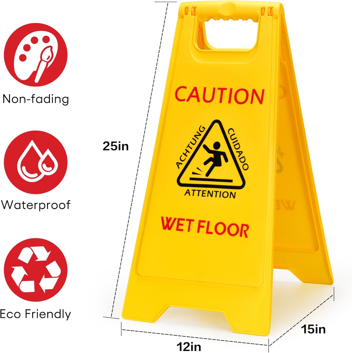 MATTHEW CLEANING 25'' Industrial Wet Floor Sign 6 Pack 2-Sided Safety A-Frame Birght Yellow