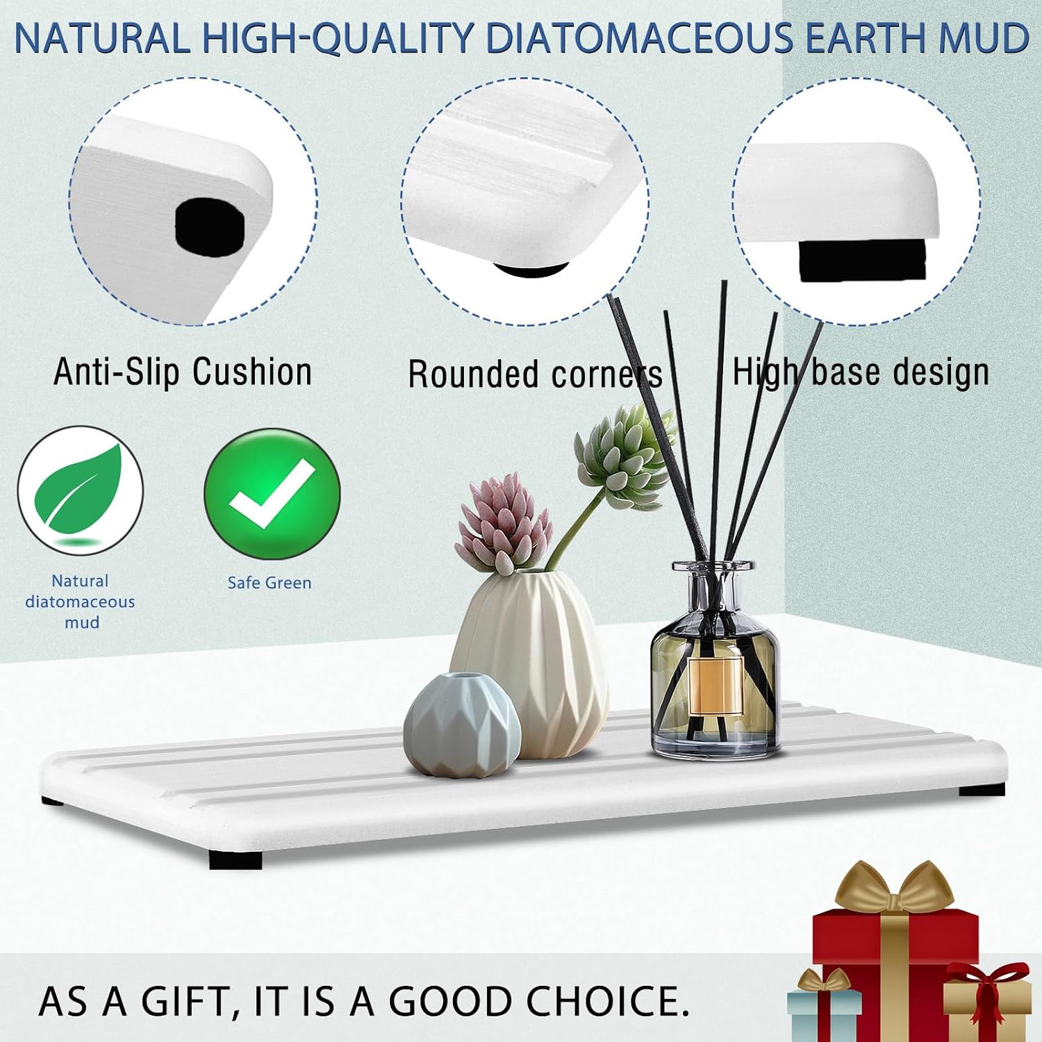 3PCS Water Absorbing Stone Tray, DryingNeat Diatomite Stone Sink Tray, Instant Dry Sink Coasters