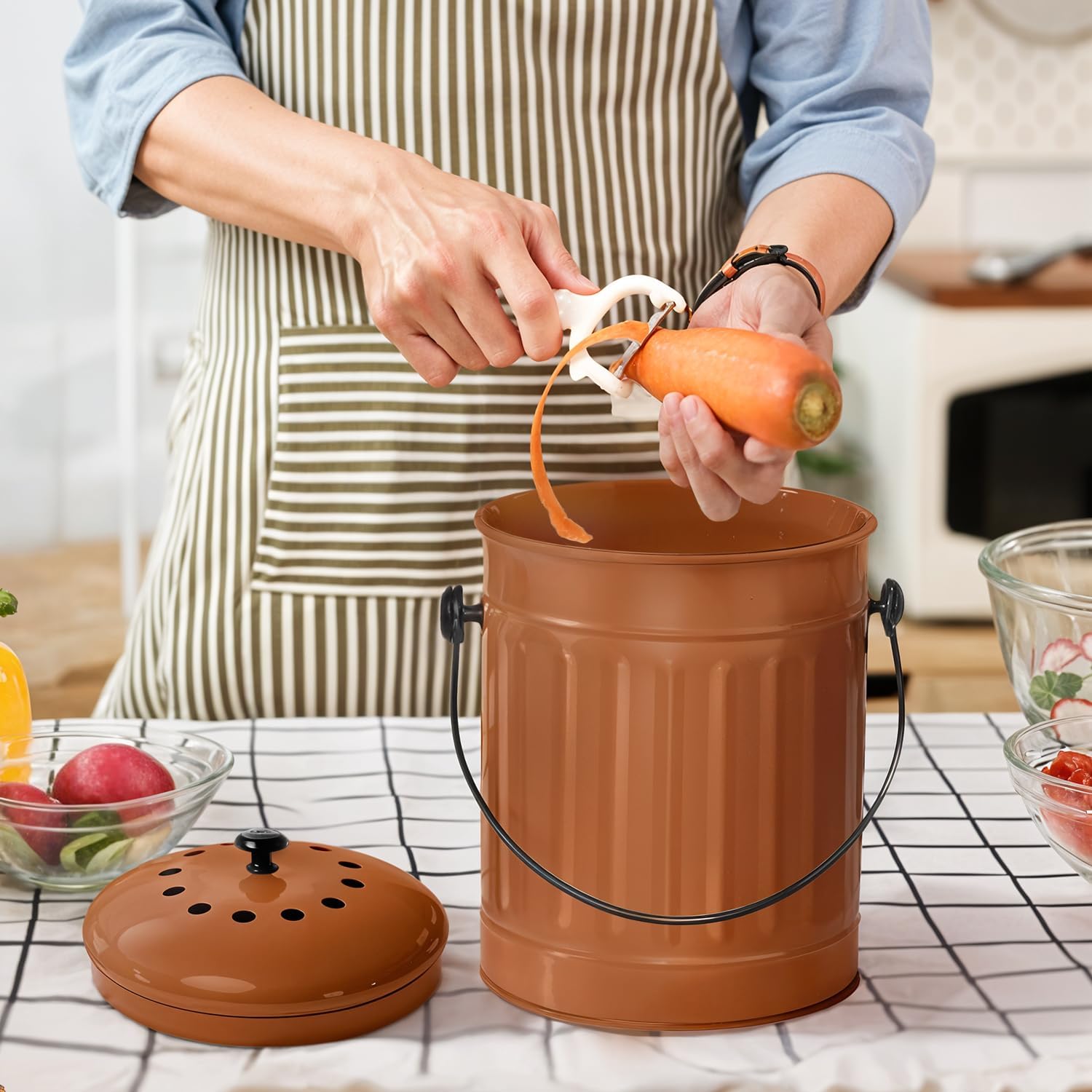 Plexon Countertop Compost Bin Kitchen Indoor, with Lid, Copper 1.5 Gallon Odorless Kitchen Compost