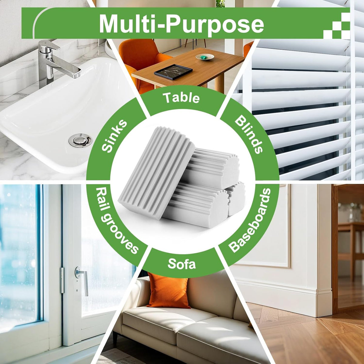 2-Pack Damp Clean Duster Sponge, Sponge Cleaning Brush, Duster for Cleaning Blinds, Glass
