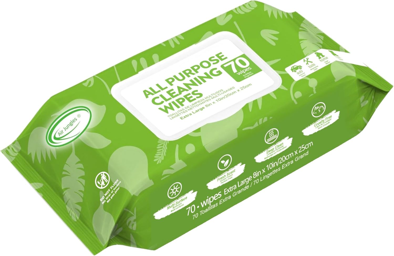 Air Jungles All Purpose Car and Home Cleaning Wipes 70 Count, Extra Large 8" x 10" Heavy Duty for