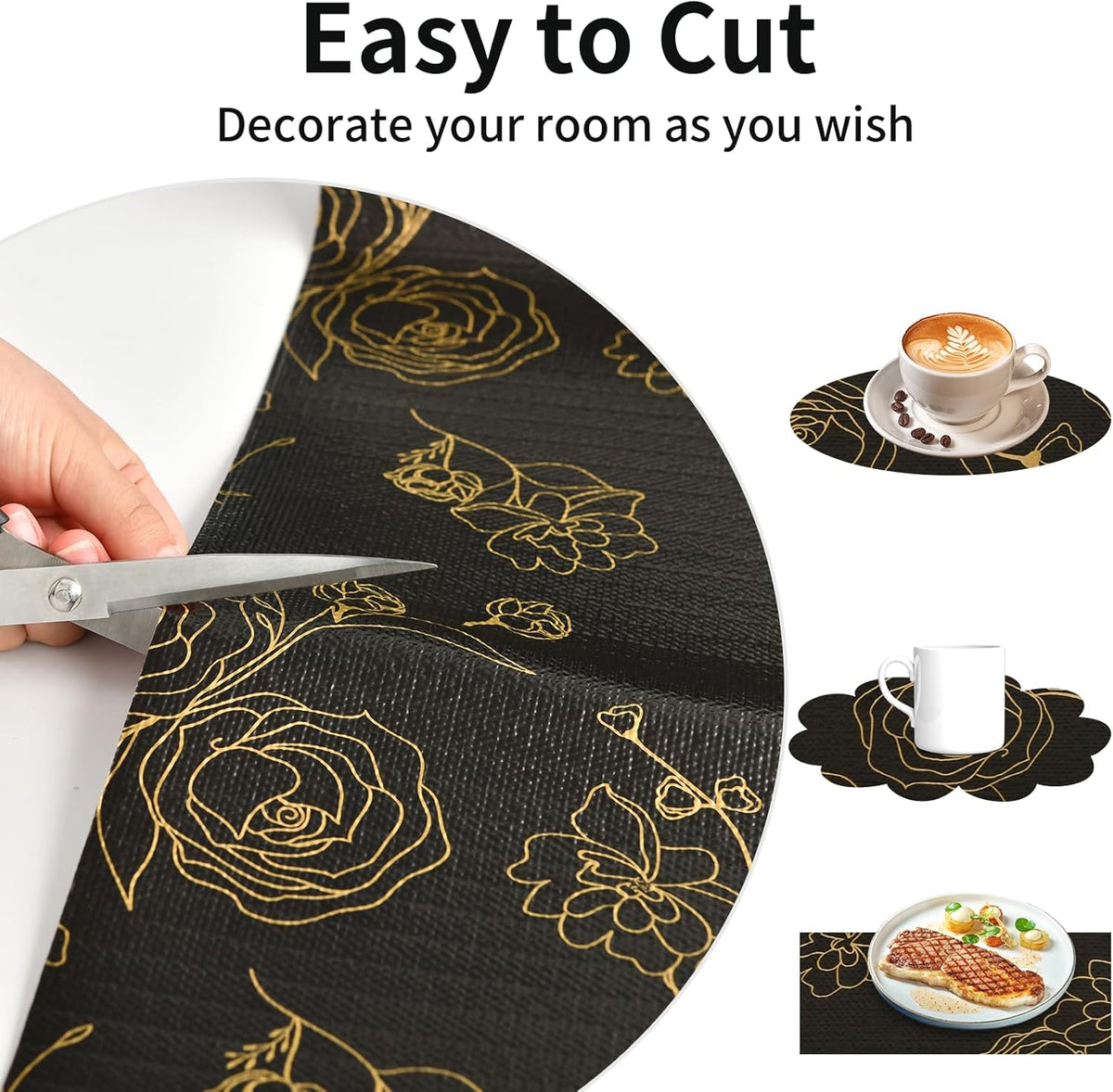 Shelf Liners for Kitchen Cabinets 12in x 20FT Non Adhesive Drawer Liner Black Floral Thickened