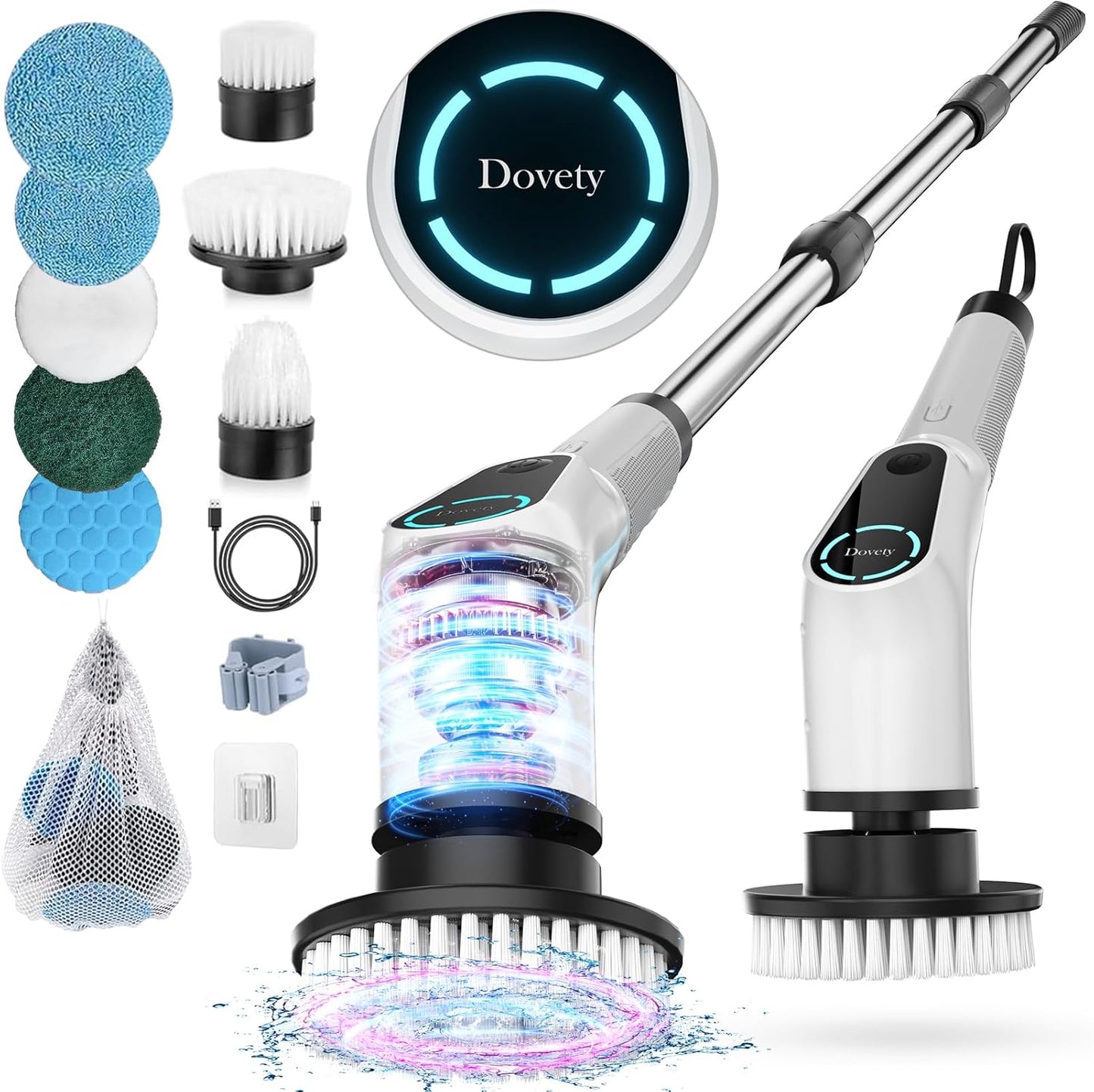 Dovety Electric Spin Scrubber, Cordless Cleaning Brush, Shower Scrubber with 8 Replaceable Brush