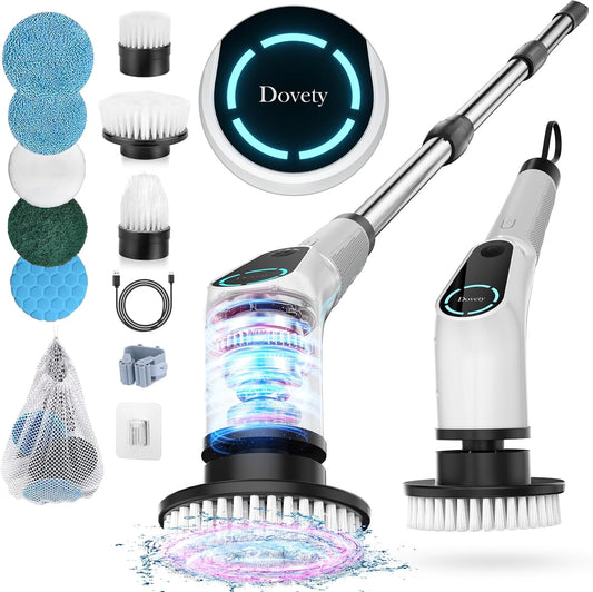 Dovety Electric Spin Scrubber, Cordless Cleaning Brush, Shower Scrubber with 8 Replaceable Brush