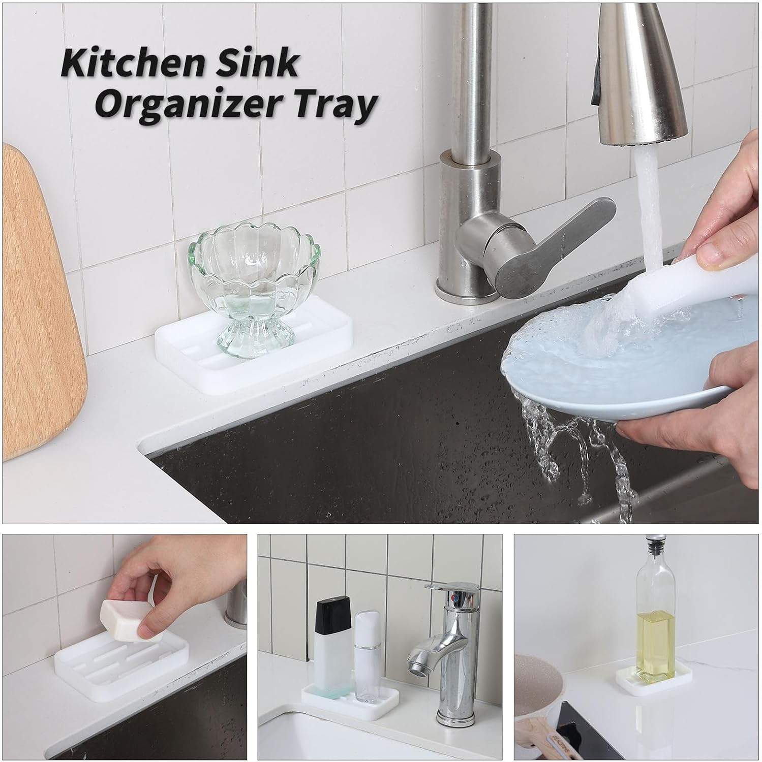 Silicone Kitchen Sink Organizer Tray for Multiple Usage,Easy Clean Sponges Holder for Kitchen