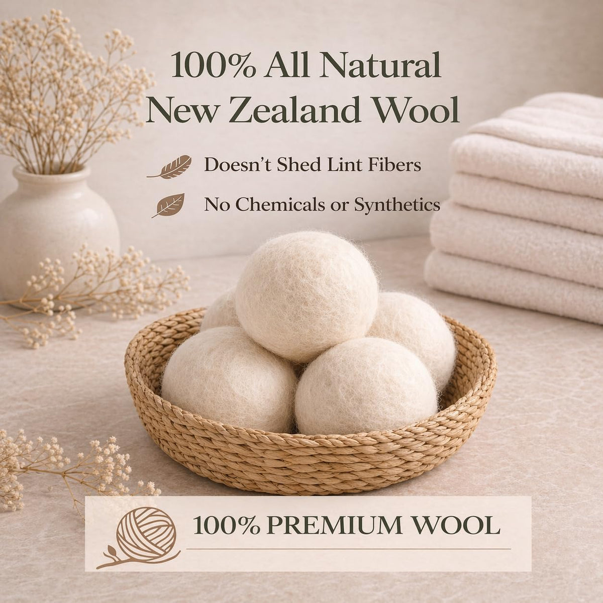 Wool Dryer Balls XL 6-Pack – 100% New Zealand Wool Laundry Balls – Natural Fabric Softener