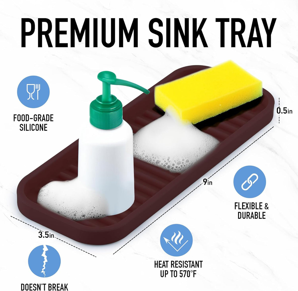 Zulay Kitchen (9x3.5) Silicone Sponge Holder for Kitchen Sink - Flexible Multipurpose Soap Tray