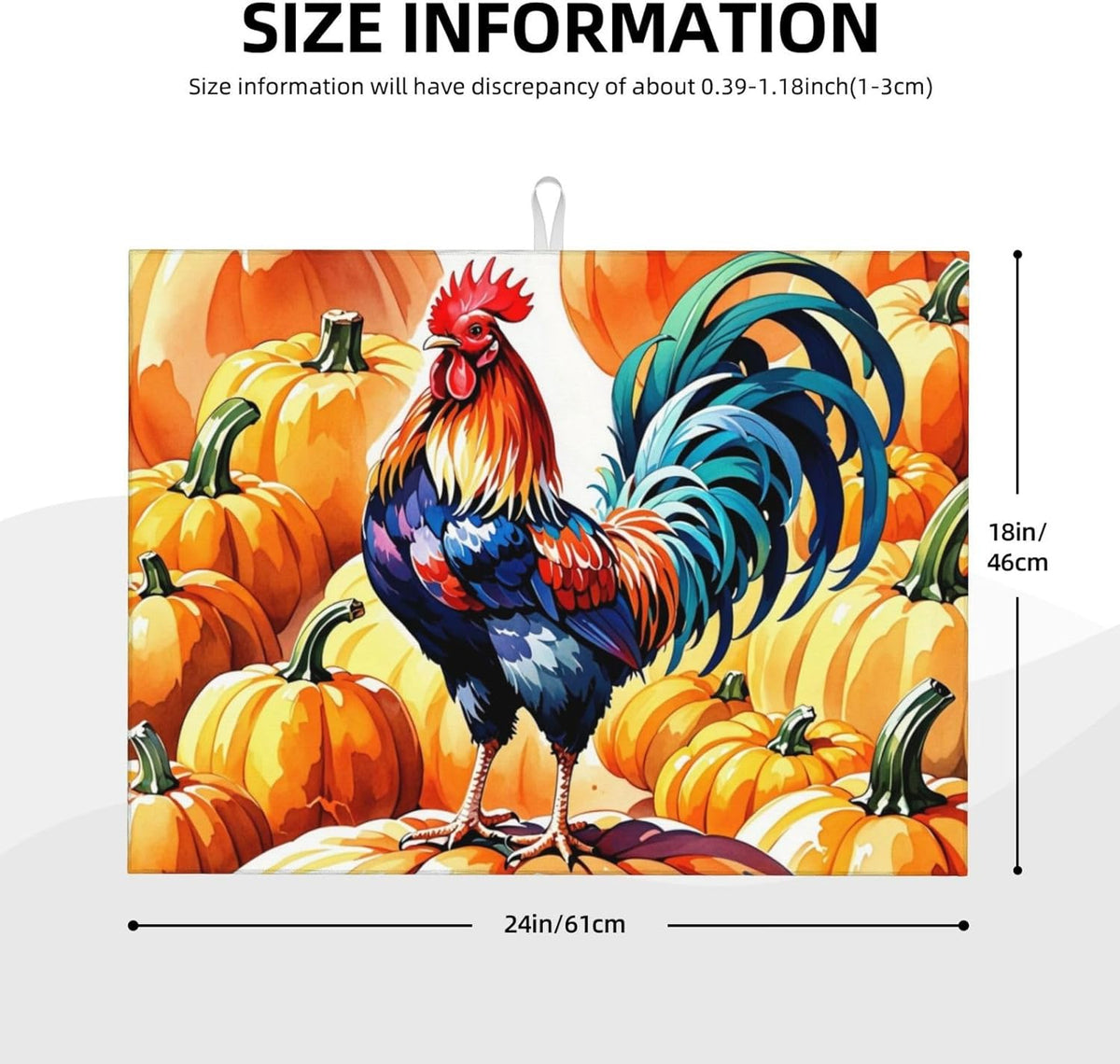 Rooster Pumpkin Dish Drying Mat Highly Absorbent Double-Sided Microfiber with Hanging Loop