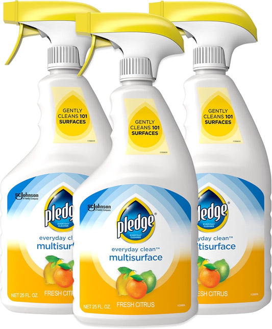 Pledge pH-Balanced Multisurface Cleaner Spray for Everyday Care, Fresh Citrus Scent, 25oz (Pack of