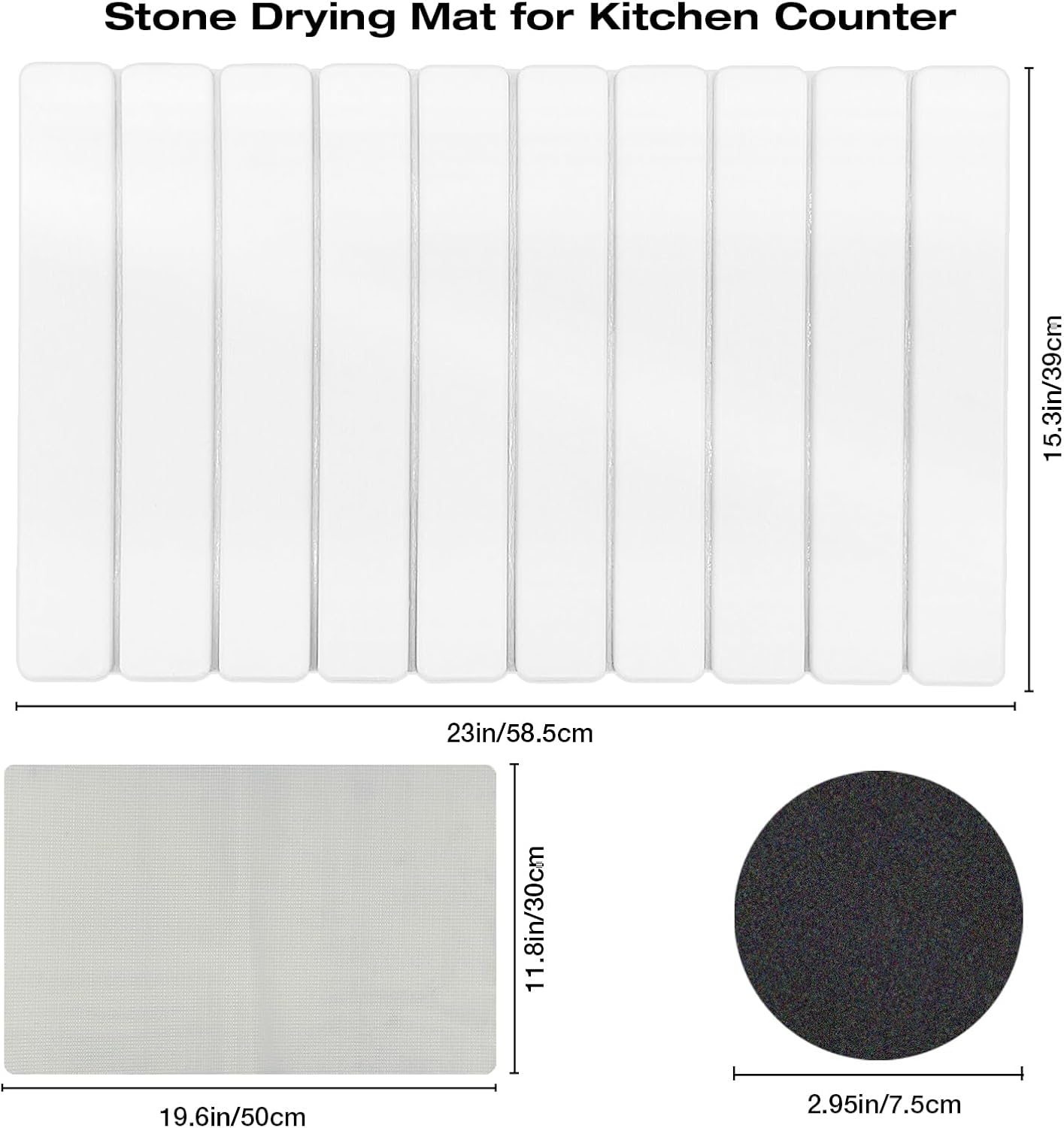 Diatomaceous Earth Stone Dish Drying Mat for Kitchen Counter – 24”x16”, Non-Slip Quick-Dry Surface