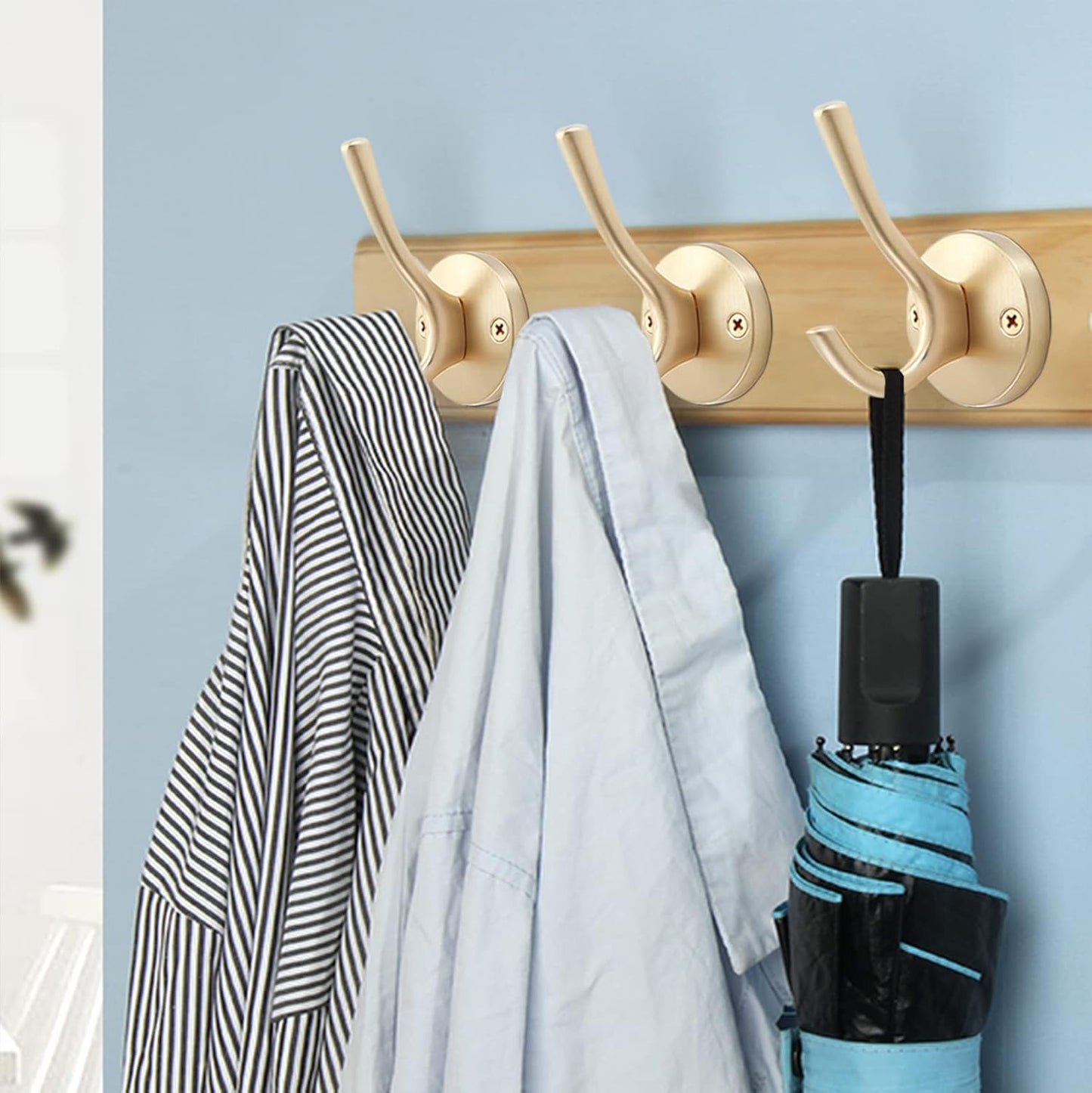 Gold Wall Hooks, 5 Pack Coat Robe Hook Heavy Duty Metal Double Bath Hook Wall Mounted, Hand Towel