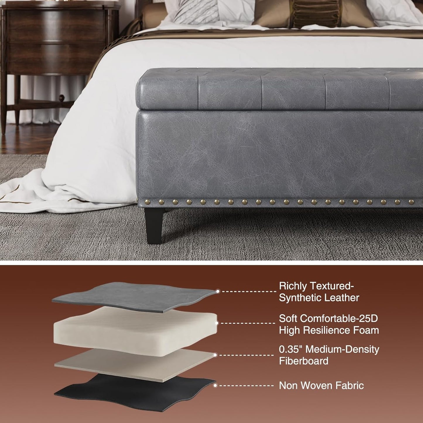 Storage Ottoman Bench, 51-Inch Large Storage Ottoman for Bedroom End of Bed, 30 Gallons Faux