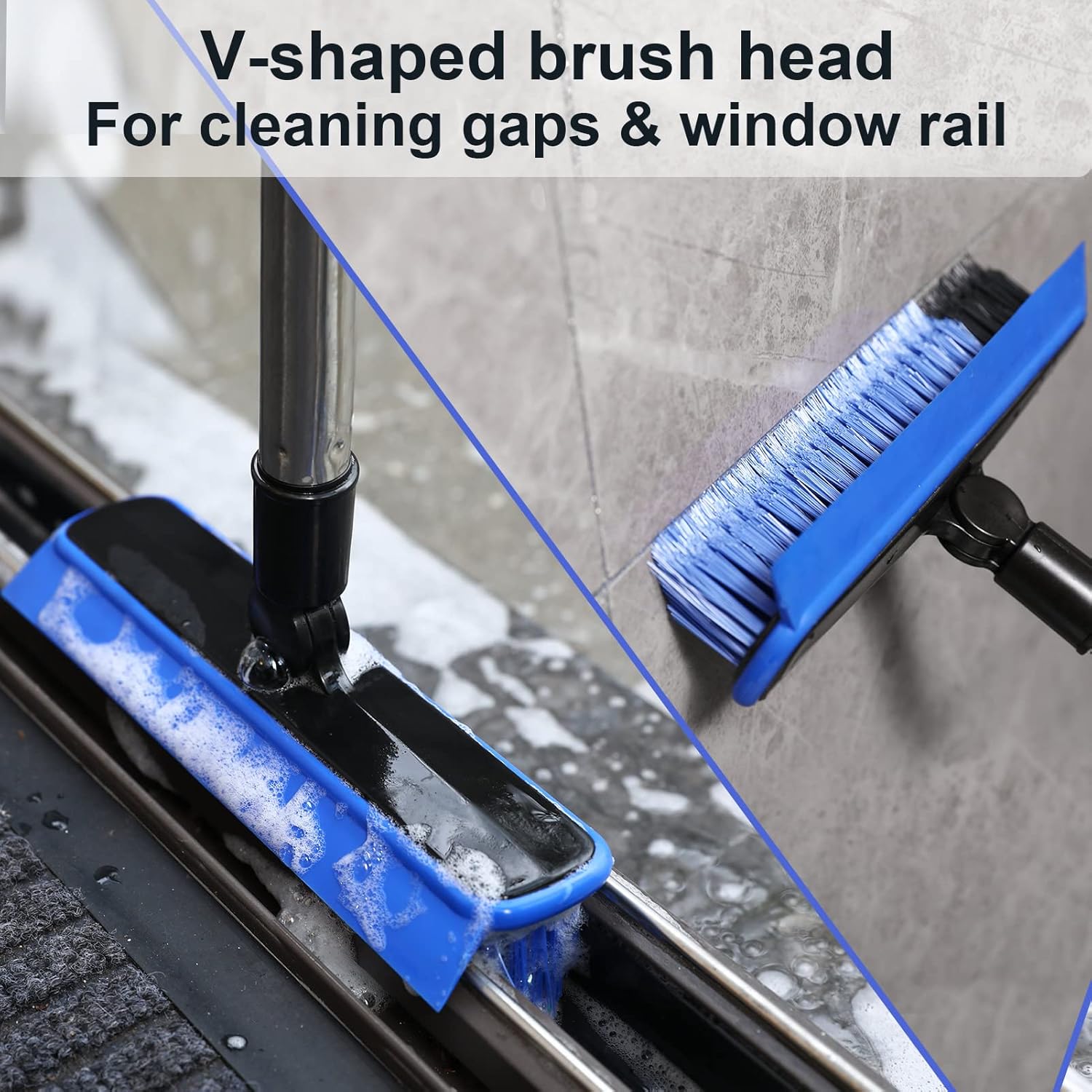 2 in 1 Floor Scrub Brush Grout Brush with 57.8" Long Handle,120°Rotatable Shower Tile Grout