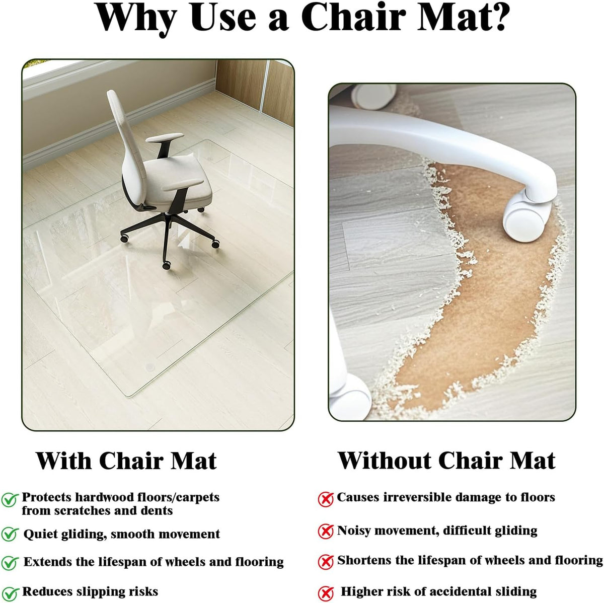 Koonmi Tempered Glass Chair Mat for Hardwood Floors & Carpets, 46" x 46“ Transparent Heavy Duty