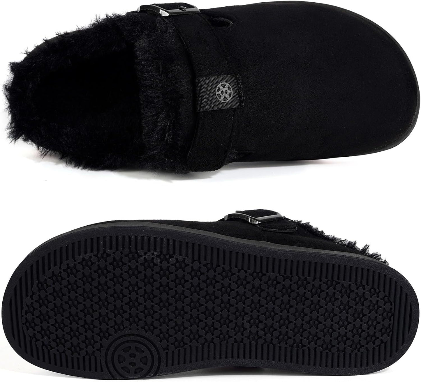 Fur Lined Clogs for Women Men Suede Winter Slippers Arch Support Slip on Mules Potato Shoes with