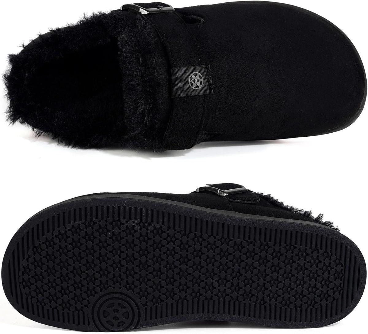 Fur Lined Clogs for Women Men Suede Winter Slippers Arch Support Slip on Mules Potato Shoes with